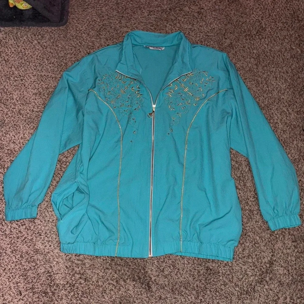 Vintage Turquoise and gold zip-up tracksuit jacket - Picture 7 of 7